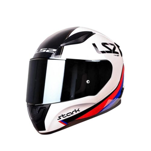 LS2 Rapid Stark Beyaz Siyah Kırmızı Kask Siyah Vizörlü
